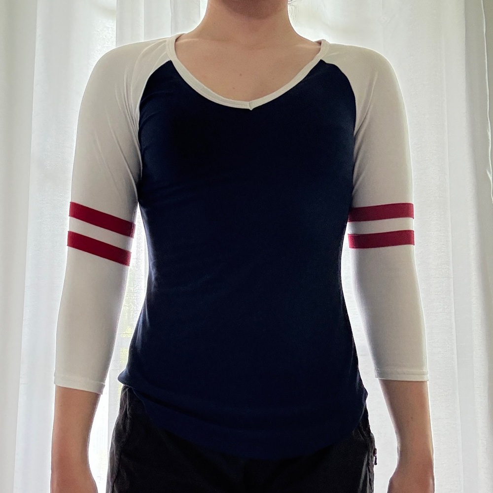 No Boundaries Navy and White Long Sleeve Tee